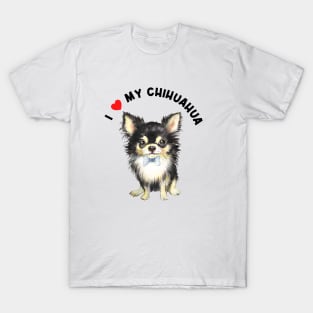 I Love My Chihuahua Cute Chihuahua Puppy Dog Watercolor Art T-Shirt